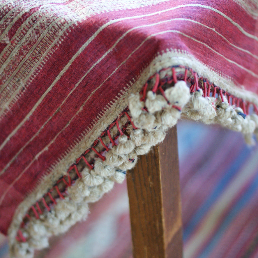 Collector's Hand Woven Silk, Cotton & Wool Throw From India, Burgundy Red with Natural Designs Textile Zinnia Folk Arts   