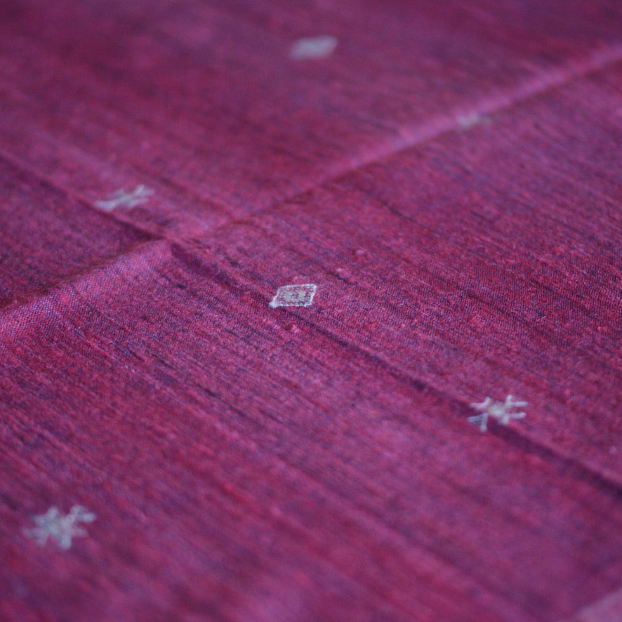 Collector's Hand Woven Silk, Cotton & Wool Throw From India, Burgundy Red with Natural Designs Textile Zinnia Folk Arts   