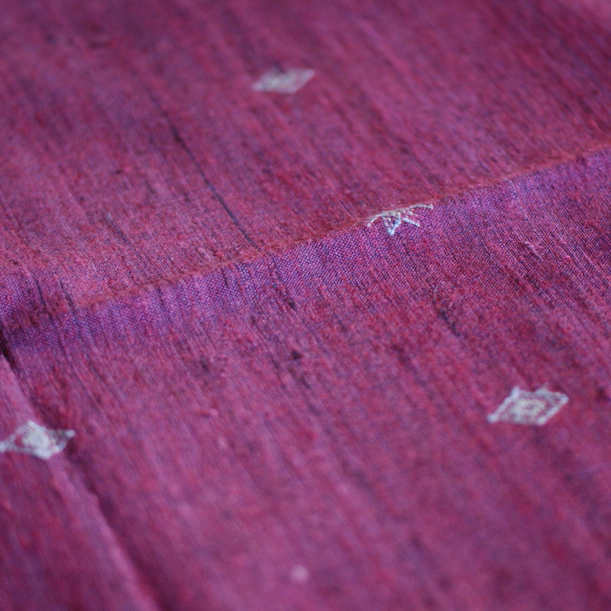 Collector's Hand Woven Silk, Cotton & Wool Throw From India, Burgundy Red with Natural Designs Textile Zinnia Folk Arts   