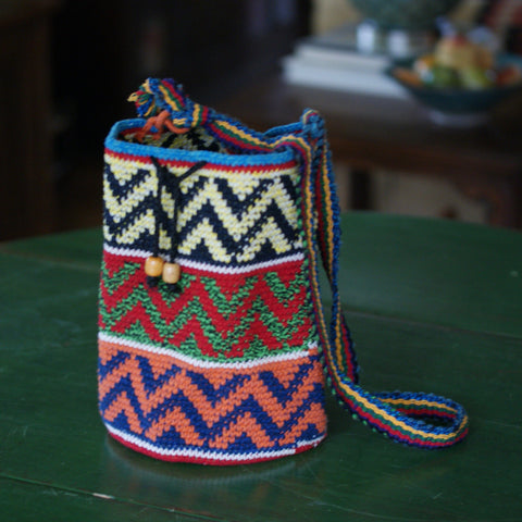 Colorful Crocheted Shoulder Bucket Bags Apparel Zinnia Folk Arts 3 Layer Chevron  