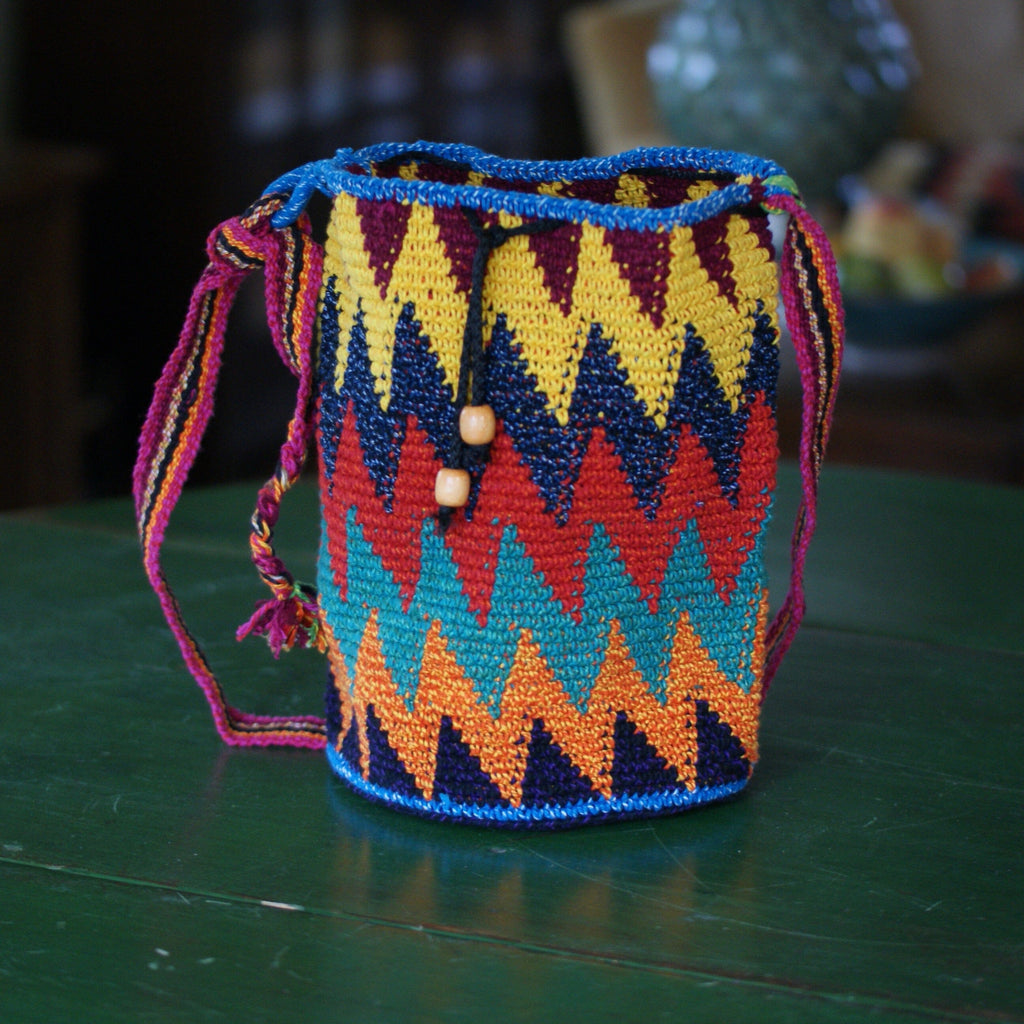 Colorful Crocheted Shoulder Bucket Bags Apparel Zinnia Folk Arts Multi colored Chevron  