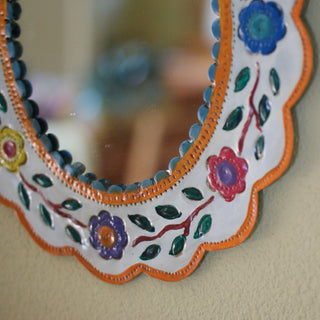 Colorful Painted Mexican Tin Mirror, Various Shapes Home Decor Zinnia Folk Arts   