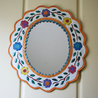 Colorful Painted Mexican Tin Mirror, Various Shapes Home Decor Zinnia Folk Arts   