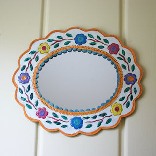 Colorful Painted Mexican Tin Mirror, Various Shapes Home Decor Zinnia Folk Arts   
