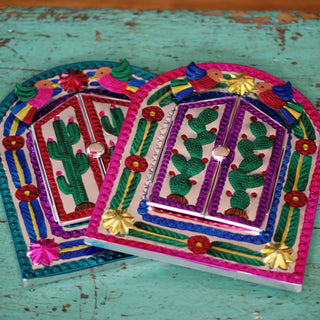 Colorful Painted Mexican Tin Mirror with Doors Home Decor Zinnia Folk Arts   