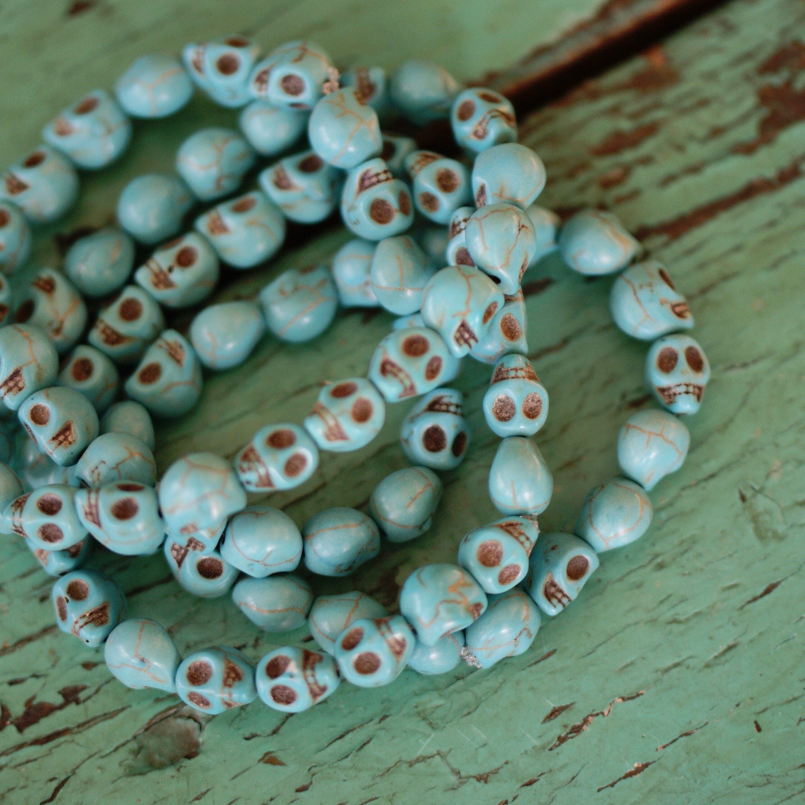Day of the Dead Elastic Bracelets  Zinnia Folk Arts Turquoise  