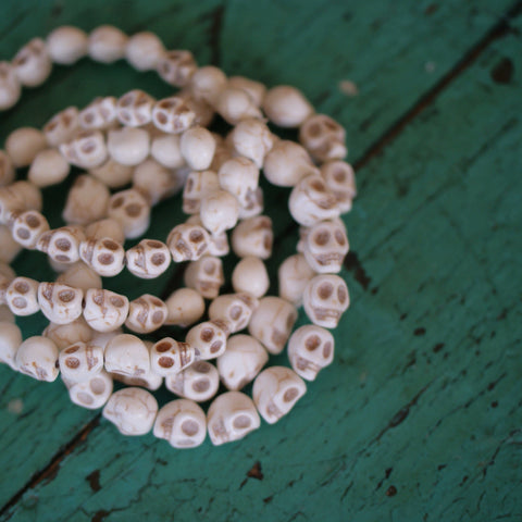 Day of the Dead Elastic Bracelets  Zinnia Folk Arts White  