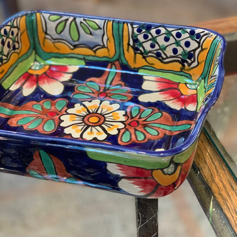 Deep Baking Dish, Grande, Ready to Ship Ceramics Zinnia Folk Arts Azul y Rojo  