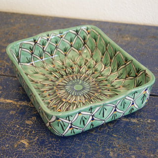 Deep Baking Dish, Grande, Ready to Ship Ceramics Zinnia Folk Arts Green Zinnia  
