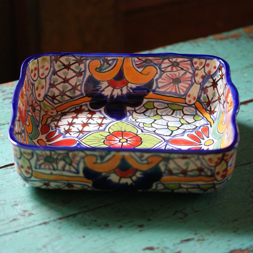 Mexican Talavera Baking Pan (9x9) - Azul y Rojo – Zinnia Folk Arts