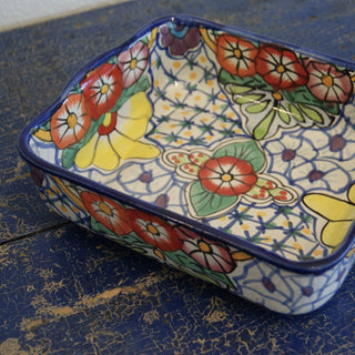 Deep Baking Dish, Grande, Ready to Ship Ceramics Zinnia Folk Arts Red Petunia with Yellow  