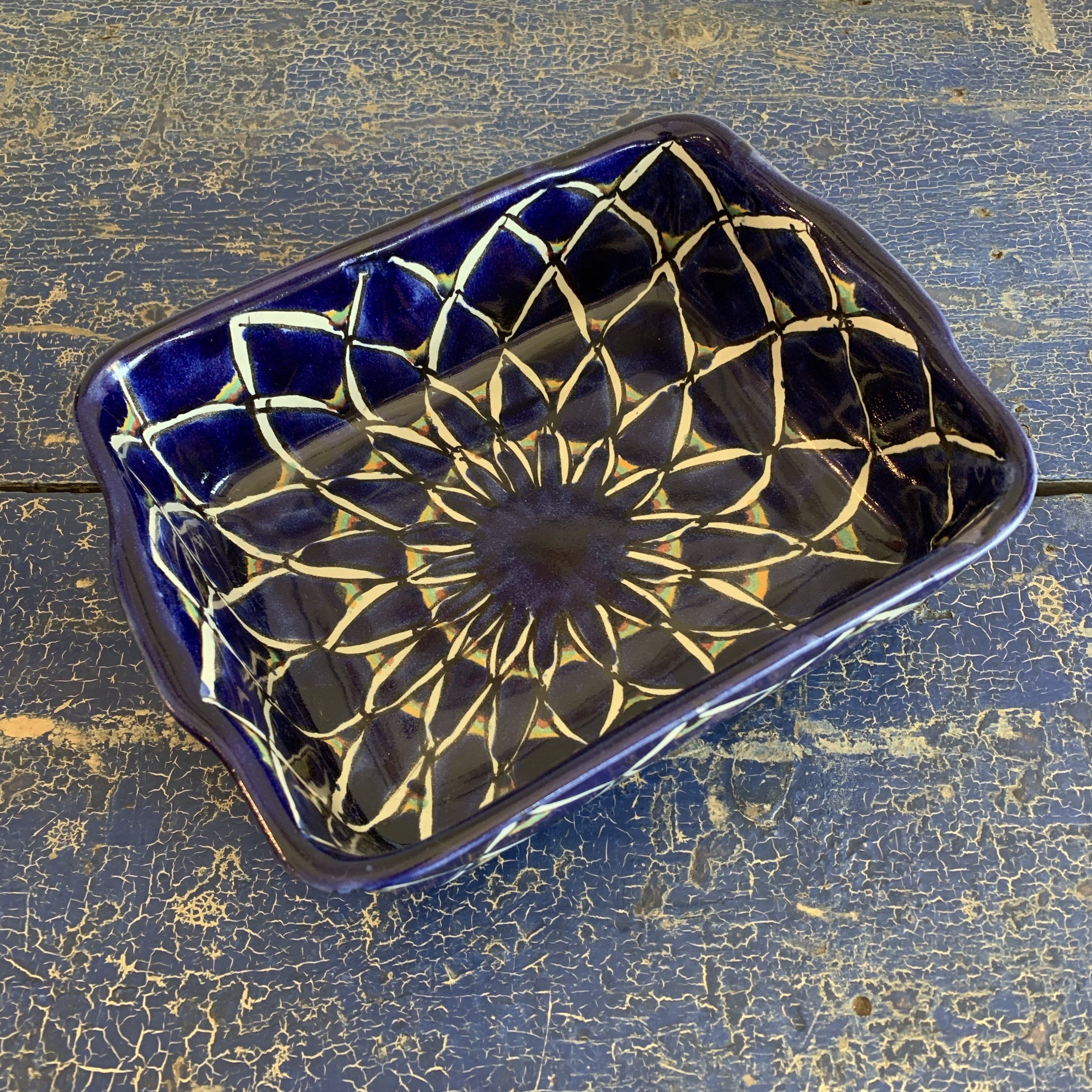 Deep Mexican Talavera Baking Dish, Chico, Ready to Ship Ceramics Zinnia Folk Arts Blue Zinnia  