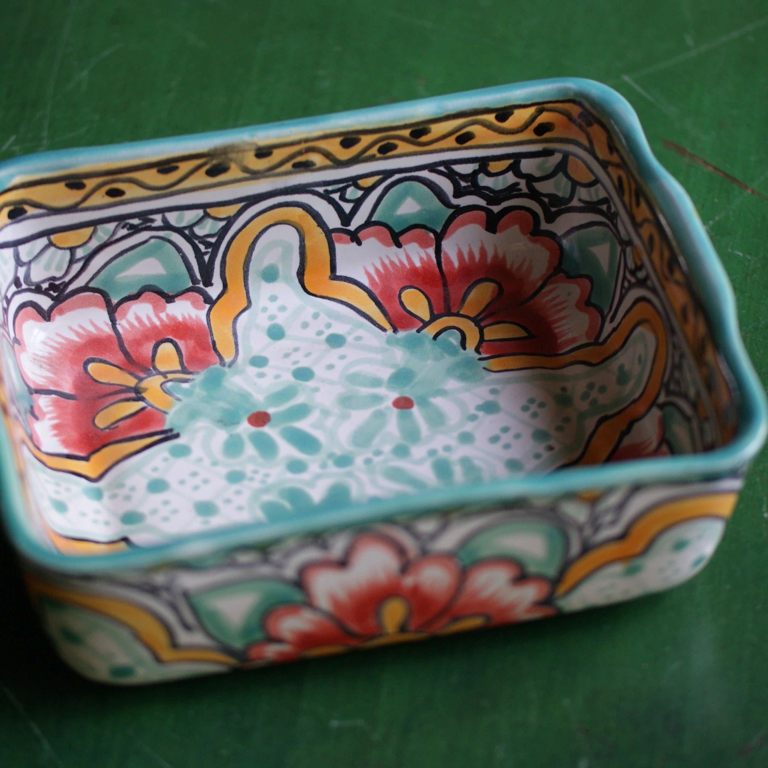 Deep Mexican Talavera Baking Dish, Chico, Ready to Ship Ceramics Zinnia Folk Arts Mint  
