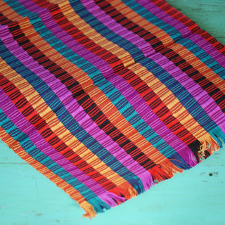 Double-Sided  Cotton Table Runners, Various Colors, Chiapas Textile Zinnia Folk Arts Orange/Pink/Yellow/Black  