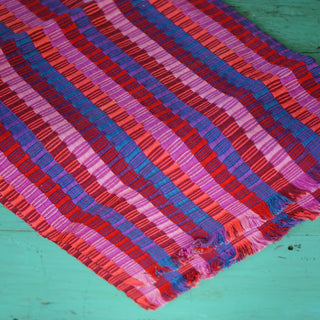 Double-Sided  Cotton Table Runners, Various Colors, Chiapas Textile Zinnia Folk Arts Pink/Red and Blue  