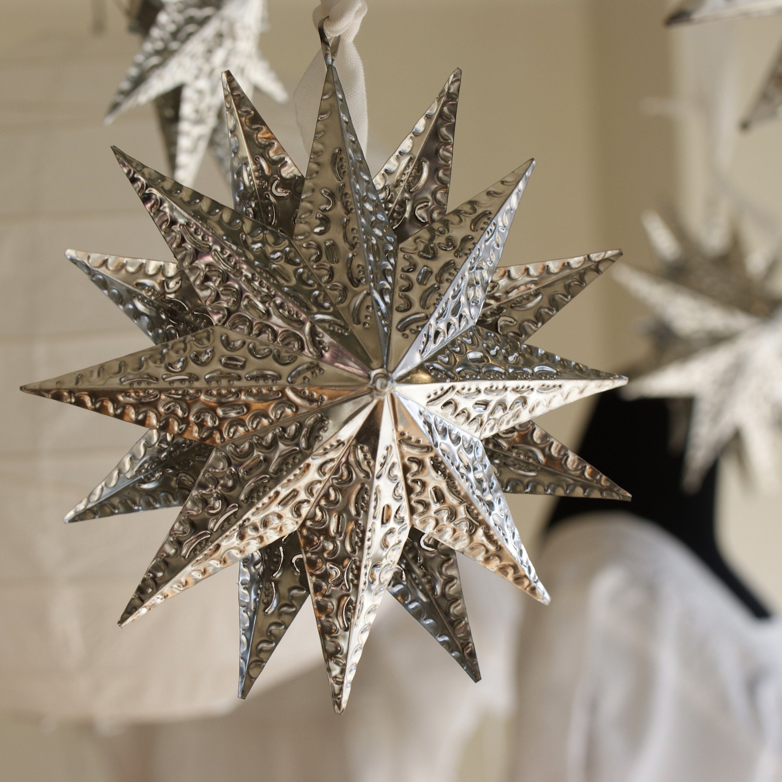 Double Sided Hammered and Cut Tin Star, Extra Large Christmas Zinnia Folk Arts   