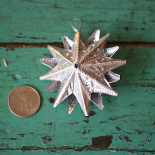 Double Sided Hammered and Cut Tin Star, Tiny Christmas Zinnia Folk Arts   