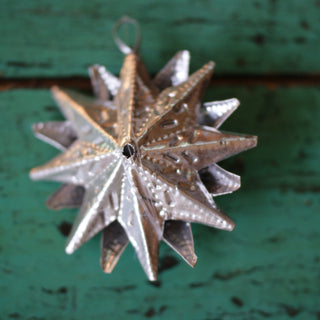 Double Sided Hammered and Cut Tin Star, Tiny Christmas Zinnia Folk Arts   