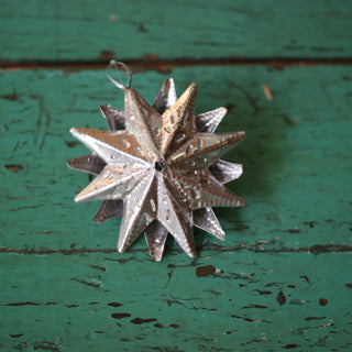 Double Sided Hammered and Cut Tin Star, Tiny Christmas Zinnia Folk Arts   