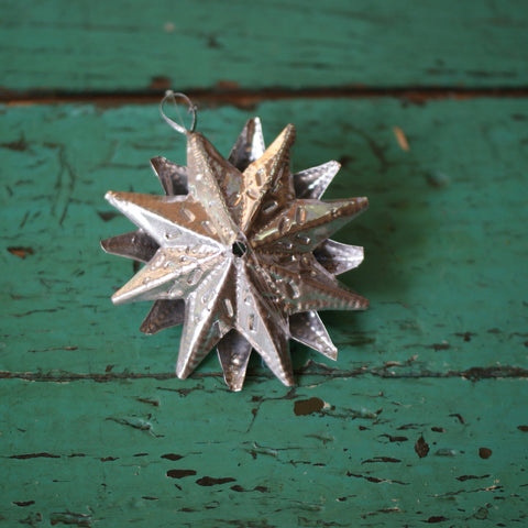 Double Sided Hammered and Cut Tin Star, Tiny Christmas Zinnia Folk Arts   