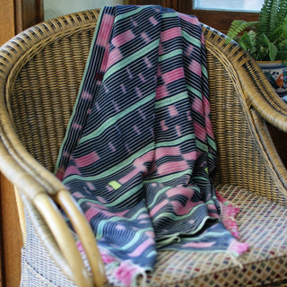Faded Vintage Baule Throws from Ivory Coast Textile Zinnia Folk Arts Dark Blue with Pink  
