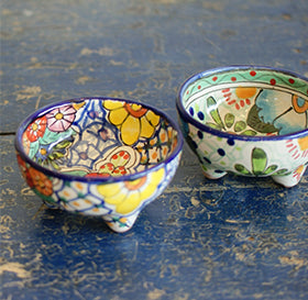 Photo of two medium talavera bowls with feet