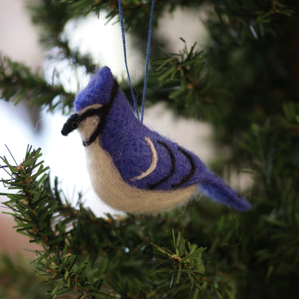 Felted Wool Birds, Guatemala Christmas Zinnia Folk Arts Blue Jay  