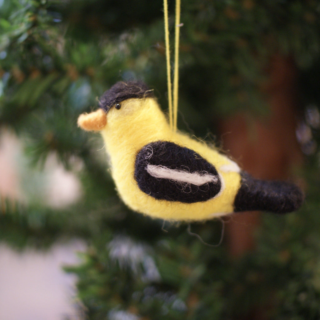 Felted Wool Birds, Guatemala Christmas Zinnia Folk Arts Goldfinch  
