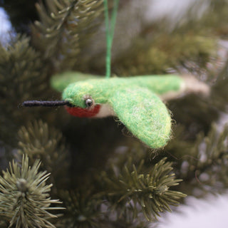 Felted Wool Birds, Guatemala Christmas Zinnia Folk Arts Green Hummingbird  