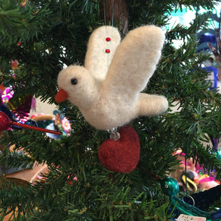 Felted Wool Guatemalan Dove with Heart Ornament Christmas Zinnia Folk Arts   