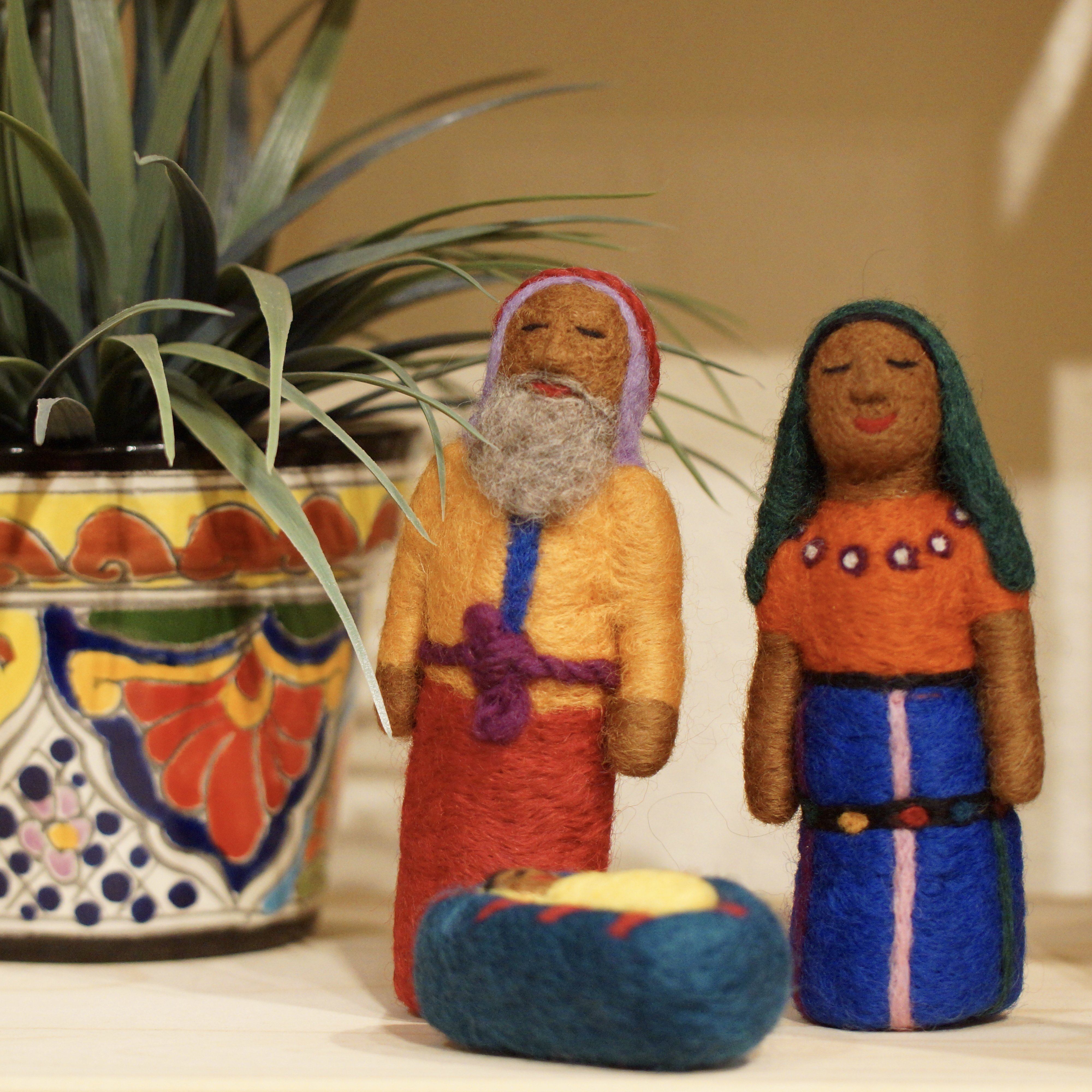 Felted Wool Guatemalan Nativity Set, 4 Pieces Christmas Zinnia Folk Arts   