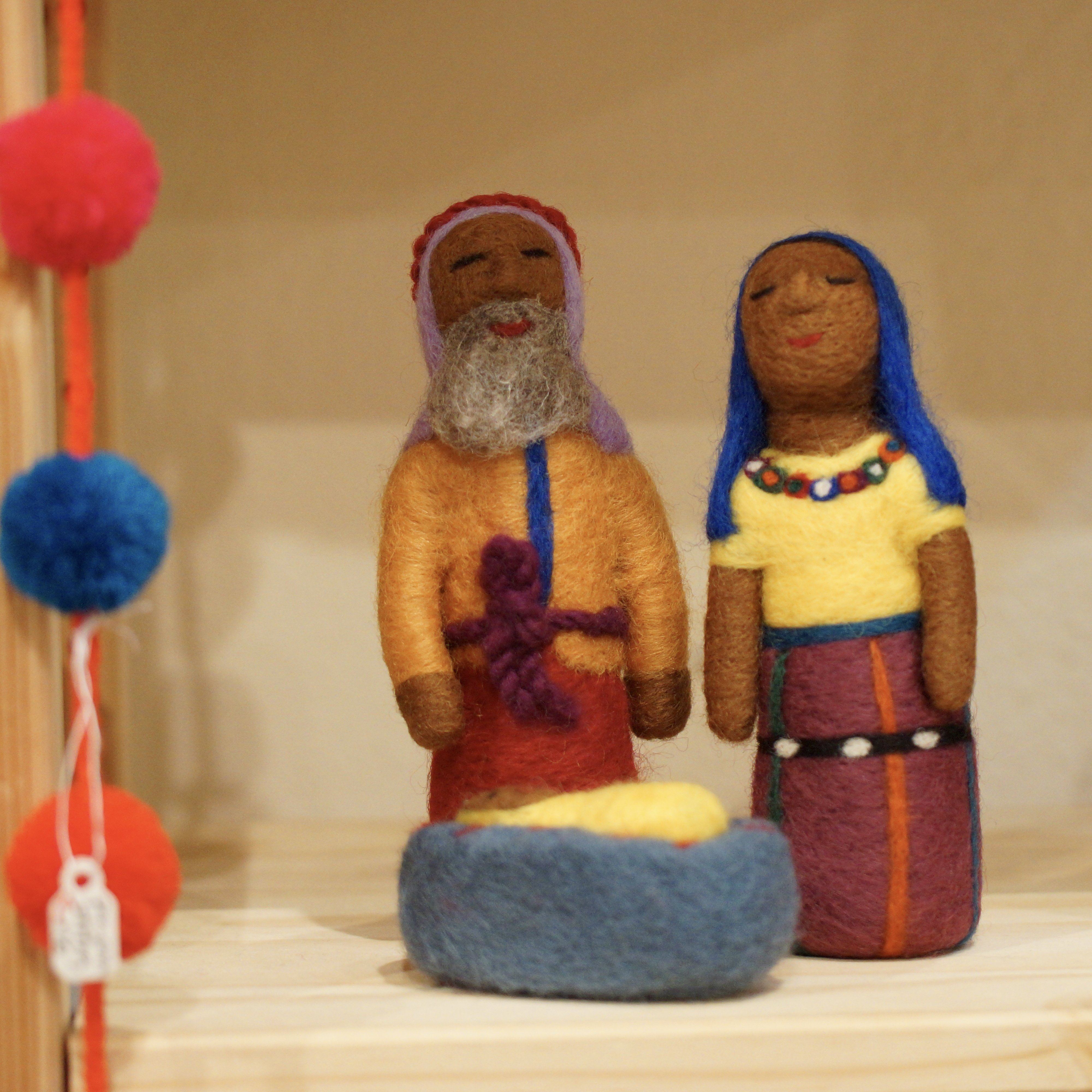 Felted Wool Guatemalan Nativity Set, 4 Pieces Christmas Zinnia Folk Arts   