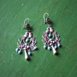 Filagree and Seed Pearl Mexican Silver Earrings Jewelry Victor's   