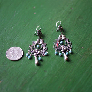 Filagree and Seed Pearl Mexican Silver Earrings Jewelry Victor's   
