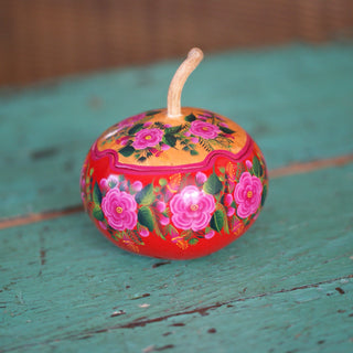 Finely Painted Two Tone Olínala Gourds Home Decor Zinnia Folk Arts #4 Medium/Small-red and saffron  