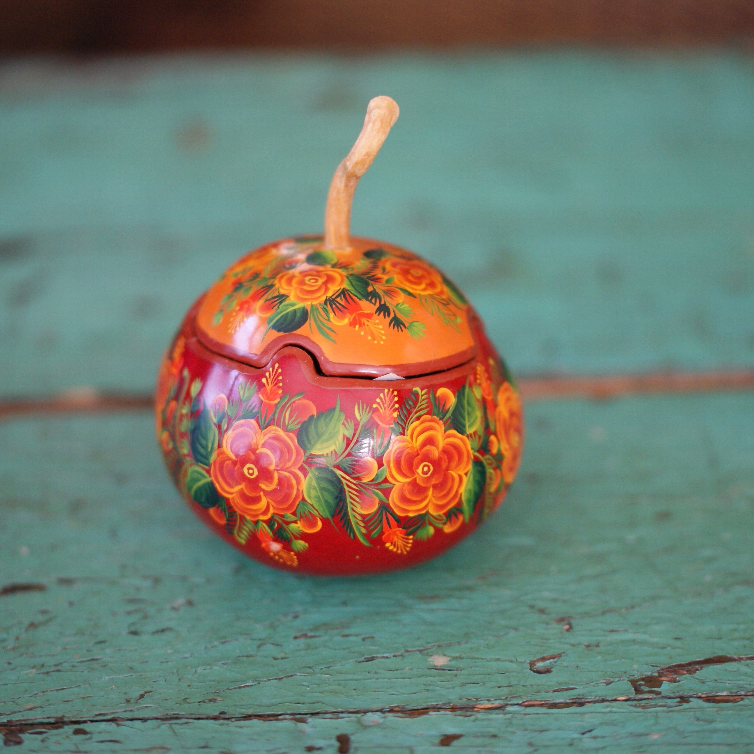 Finely Painted Two Tone Olínala Gourds Home Decor Zinnia Folk Arts #9 Small-dark red with orange top  