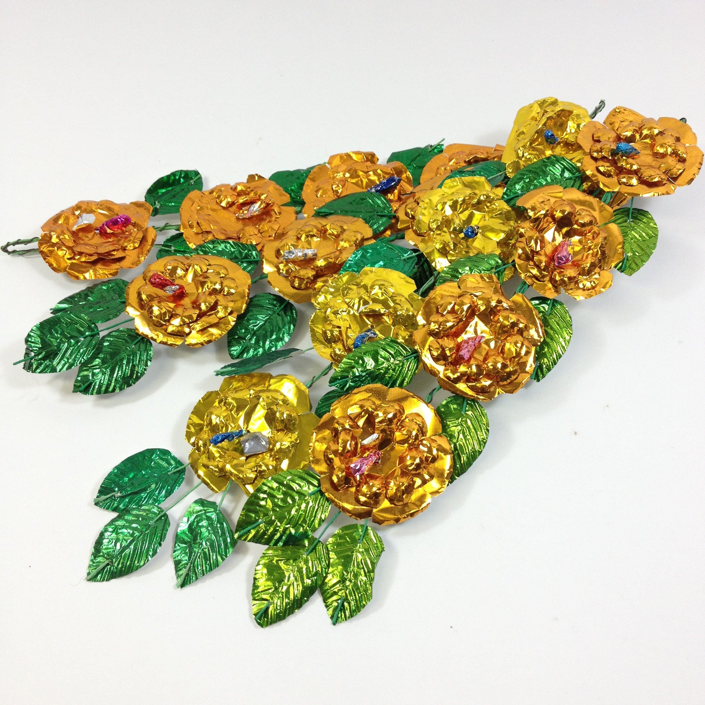 Foil Flower Sprays Fiesta Zinnia Folk Arts Gold  