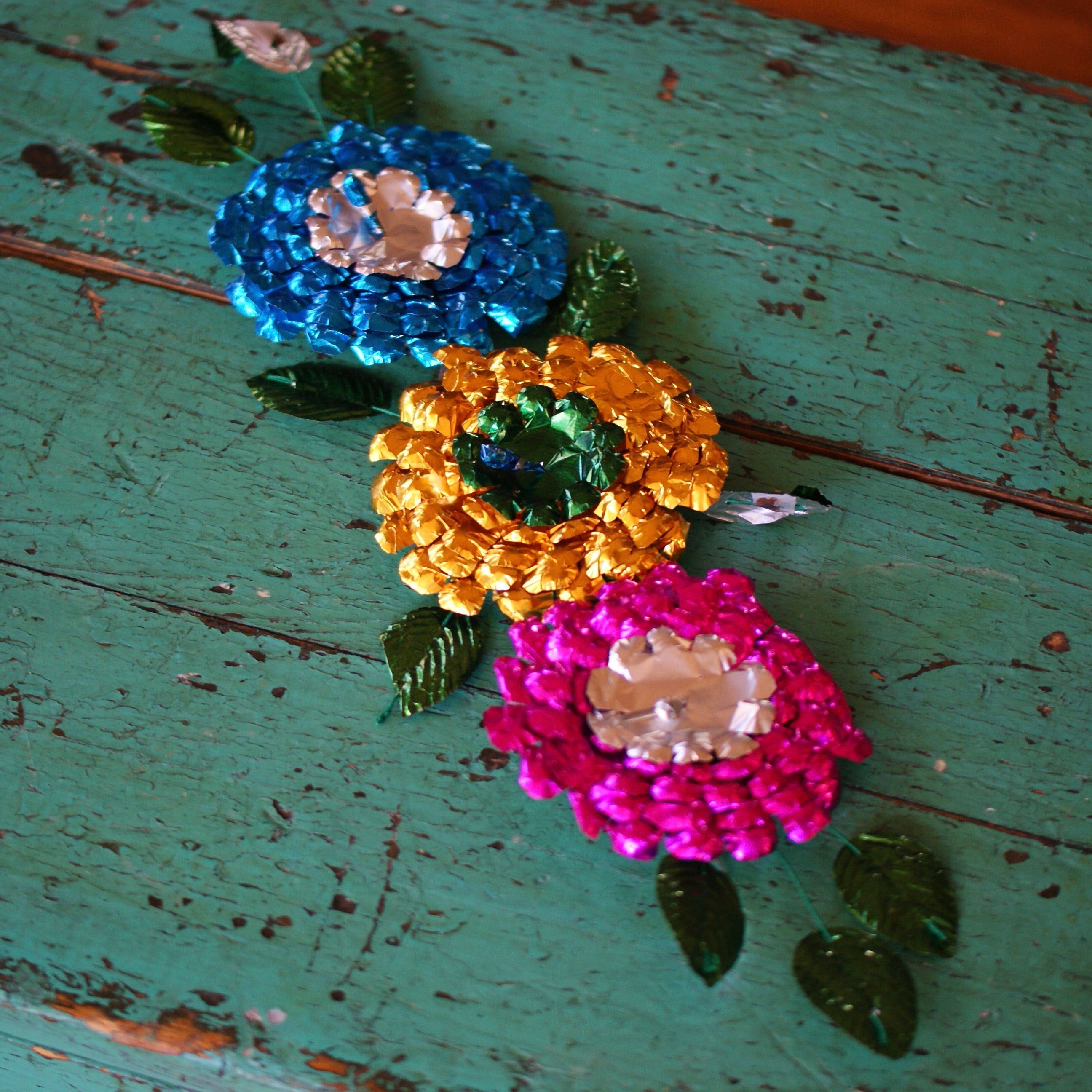 Foil Flower Sprays Fiesta Zinnia Folk Arts Blue/Yellow/pink--large  