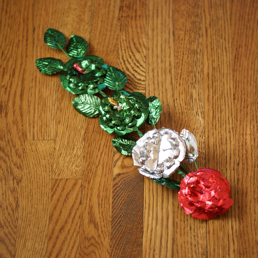 Foil Flower Sprays Fiesta Zinnia Folk Arts Green/Silver/Red  