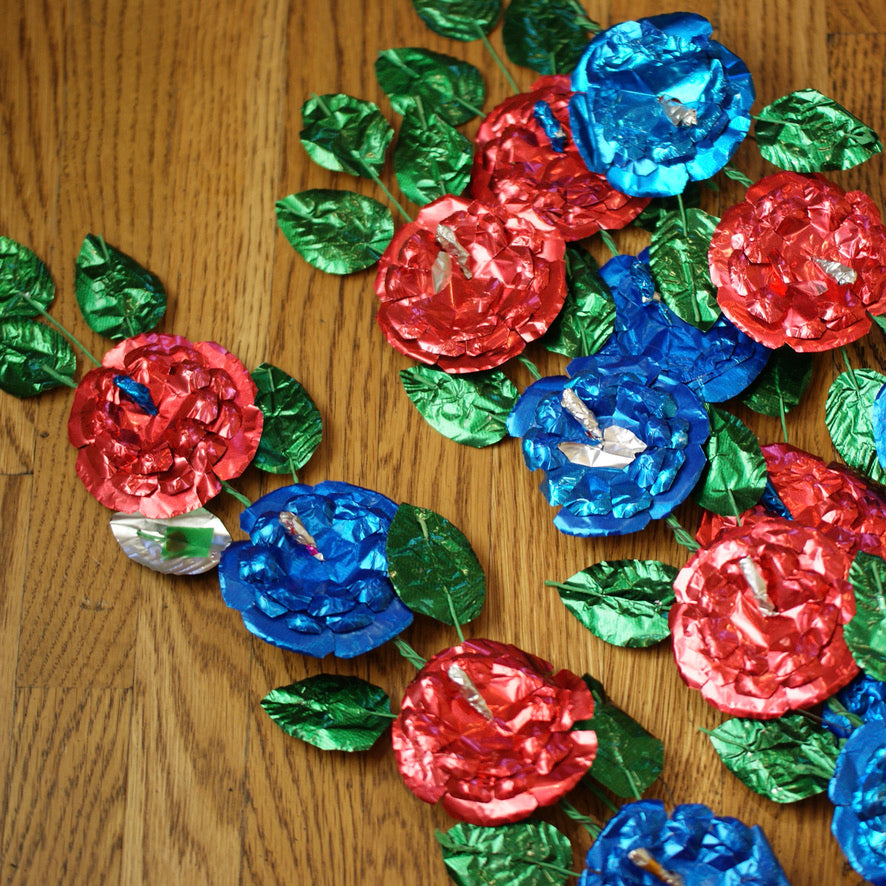 Foil Flower Sprays Fiesta Zinnia Folk Arts Red and Blue  
