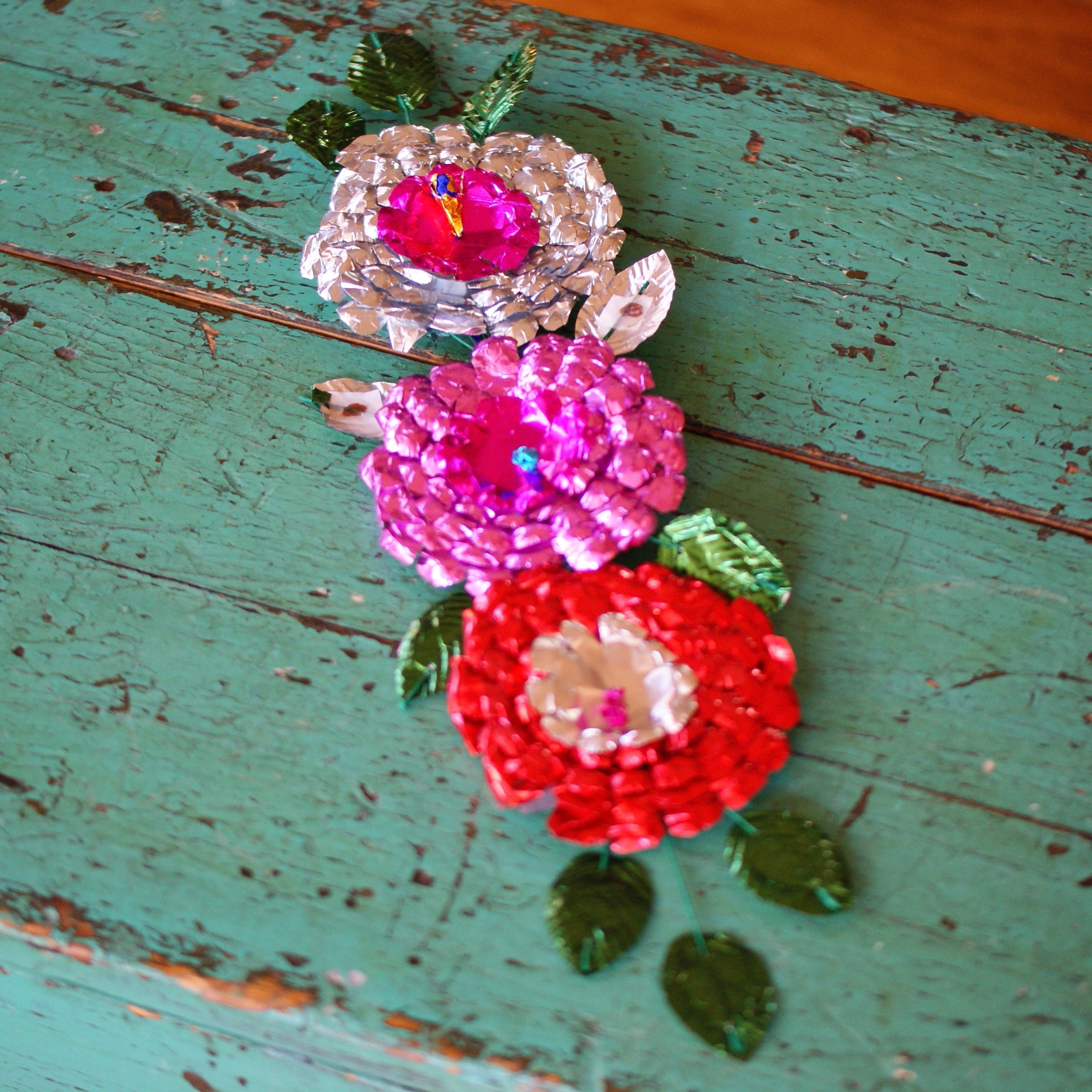 Foil Flower Sprays Fiesta Zinnia Folk Arts Silver/ Pink/Red--large  