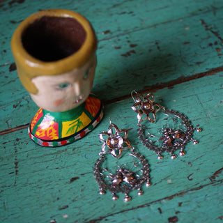 Frida Kahlo Extra Large Filagree Silver Earrings with Flowers and Lovebirds Jewelry Zinnia Folk Arts   