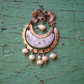 Frida Kahlo  Filagree Silver Earring with Lovebirds & Seed Pearls Jewelry Zinnia Folk Arts   