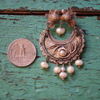 Frida Kahlo  Filagree Silver Earring with Lovebirds & Seed Pearls Jewelry Zinnia Folk Arts   