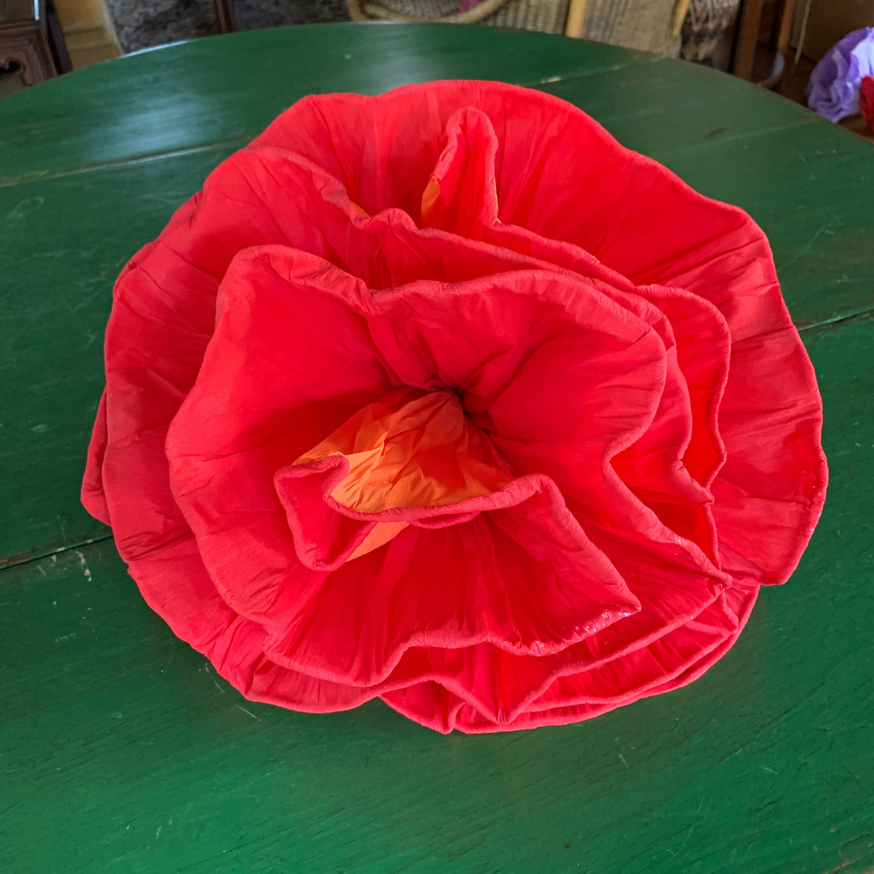 Giant Mexican Paper Flowers Fiesta Zinnia Folk Arts Red with Orange  