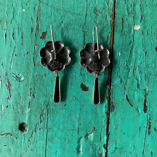 "Girasol" Sterling Sunflower Earrings with Silver Cup Dangles of Silver Gote Jewelry Victor's   
