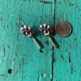"Girasol" Sterling Sunflower Earrings with Silver Cup Dangles of Silver Gote Jewelry Victor's   