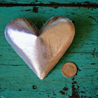 Gold Leaf Painted Tin Mexican Hearts religious Zinnia Folk Arts Large Silver  