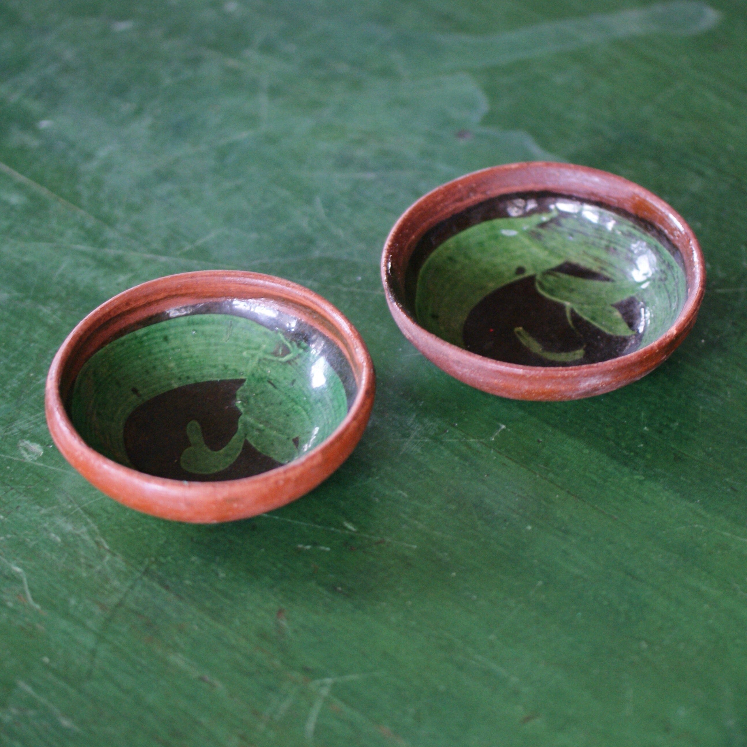 Green on Black Small Bowls from Michoacán Ceramics Zinnia Folk Arts   