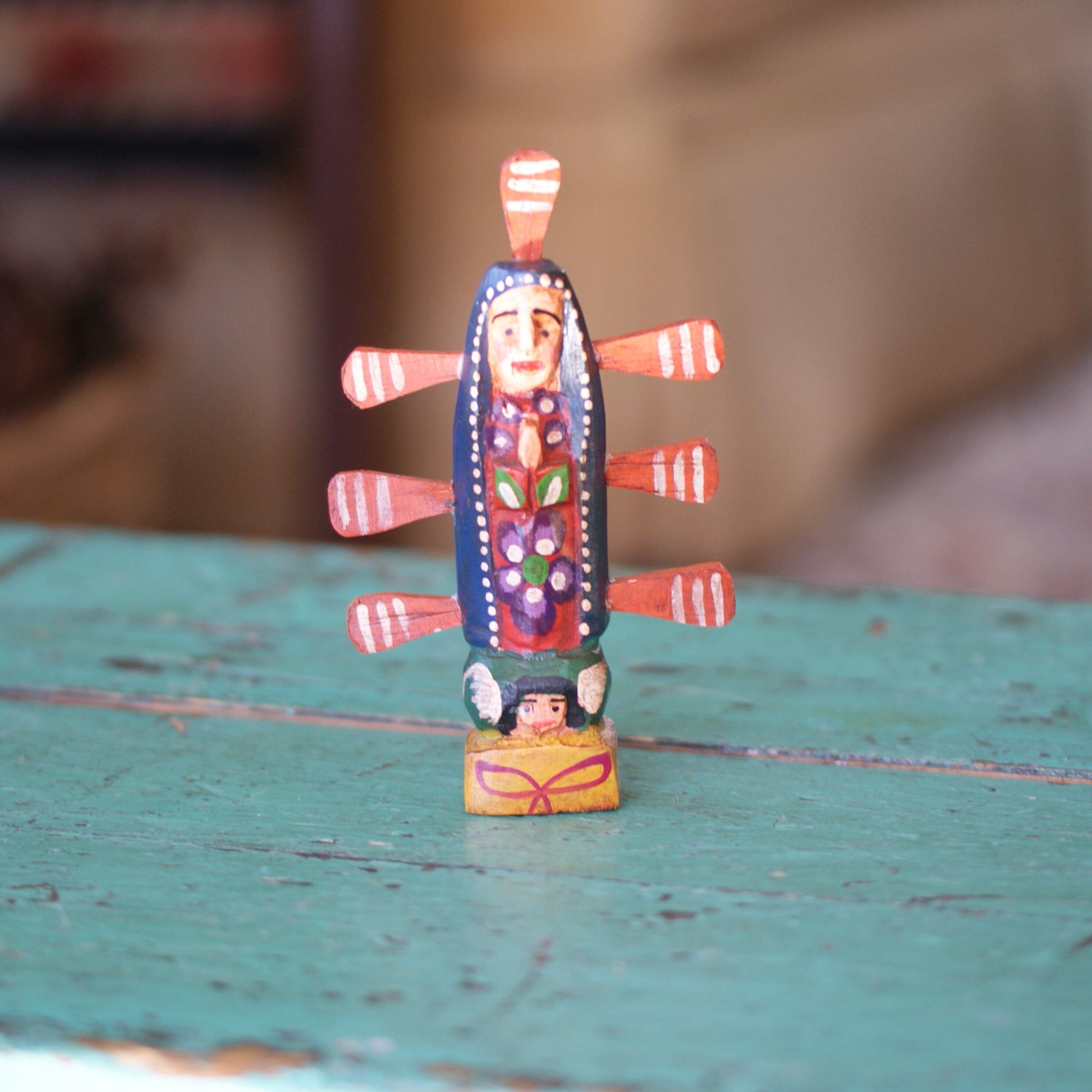 Guatemalan Virgen de Guadalupe Santos  Zinnia Folk Arts Blue  